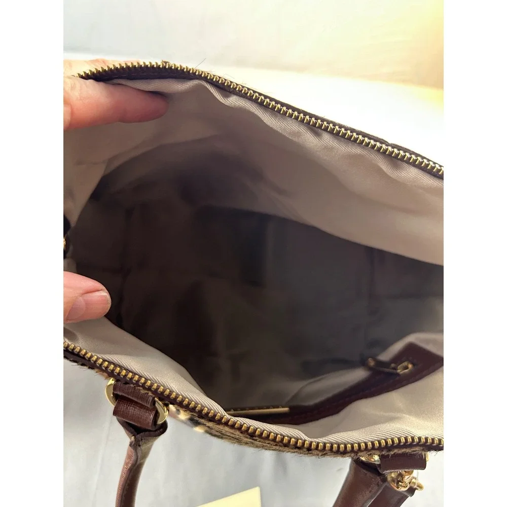 IACUCCI Italy Brown Leather‎ Zebra Print Calf Hair Satchel Handbag 1081RD NWT